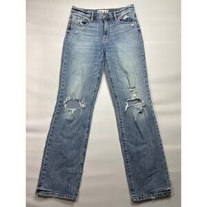 Daze Women's Distressed Straight Leg Blue Denim Jeans - Size 25 (29x31)